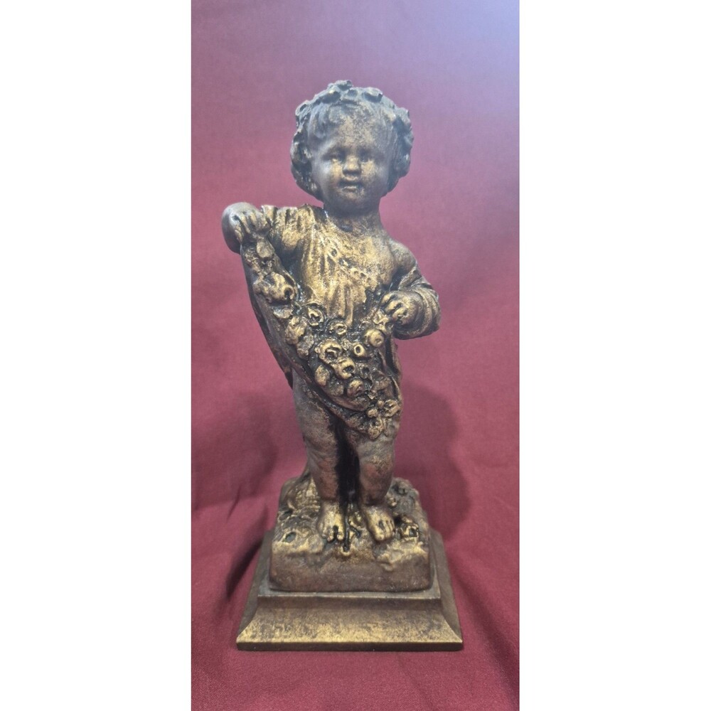 Vintage Italian Borghese Cherubs Putti Figurine 7" Boy With Flowers Decor EUC